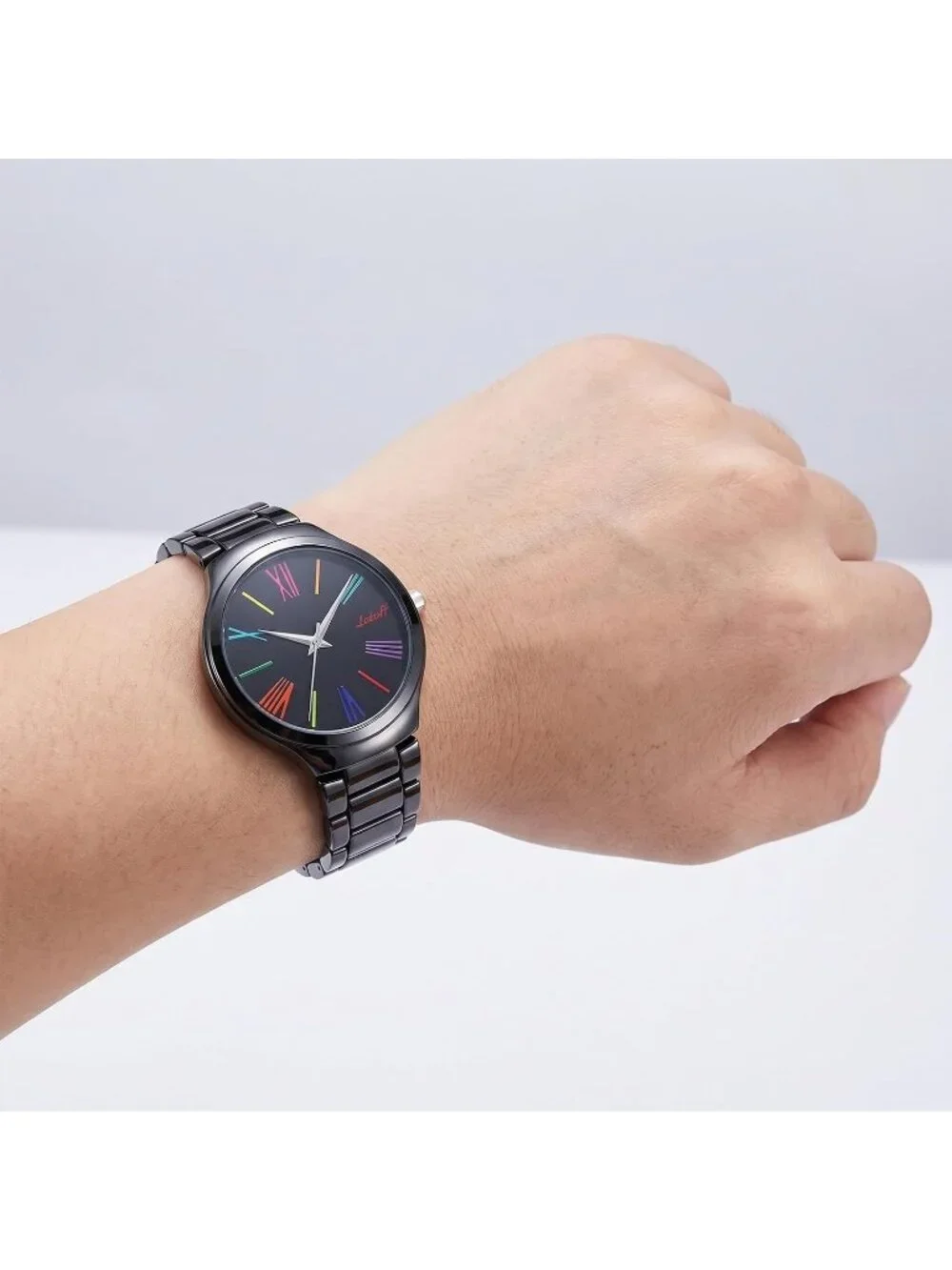Women's Black Colorful Roman Numerals, Interchangeable Metal Strap Wrist Watches